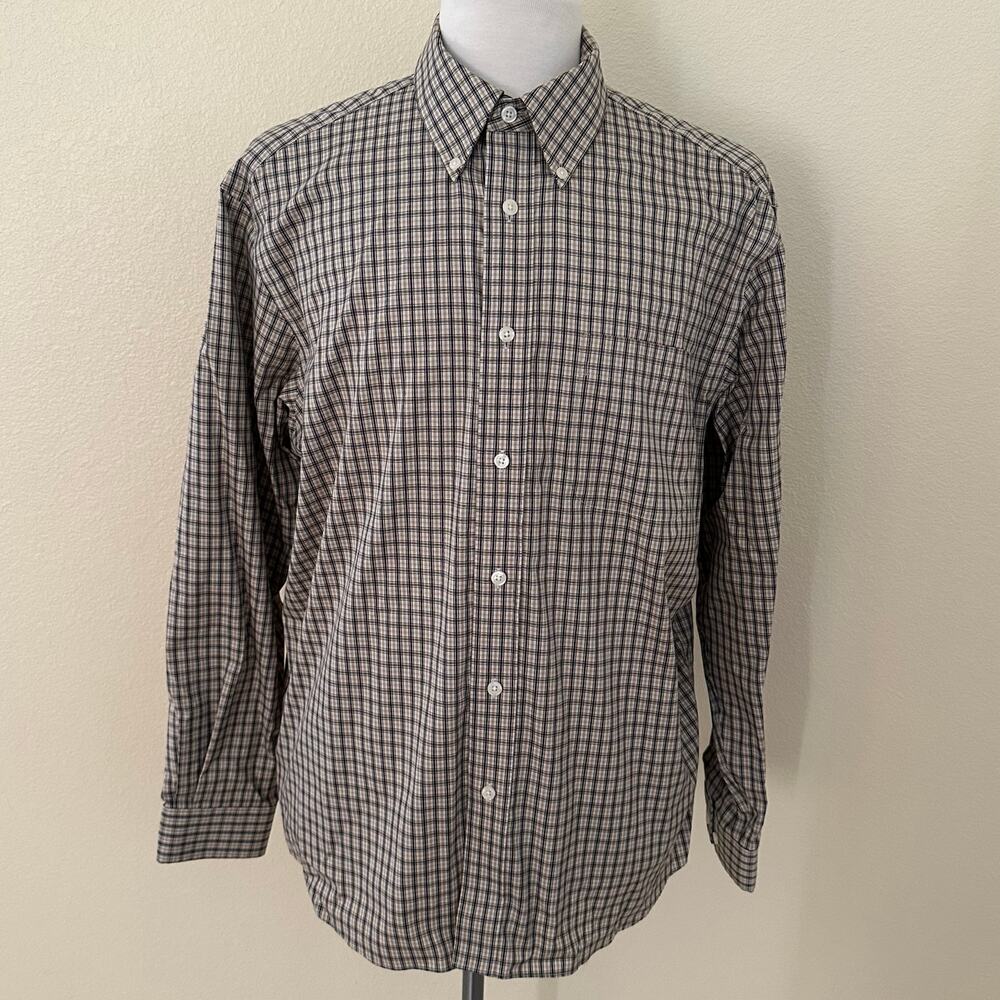 Eddie Bauer Wrinkle Resistant Plaid Multicolor Beige Button Down Shirt Size L